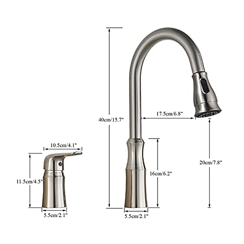 Robinet d'évier de cuisine extractible avec distributeur de savon nickel brossé - 7