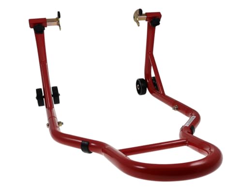 Montageständer Motorrad - Motorradheber U-Typ für vorne & hinten - Verstellbar 24–36 cm - Stabil bis 450 kg - für Reparatur & Wartung - Rot - mit Rollen