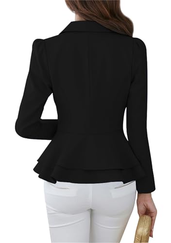 YMING Womens One Button Business Work Blazers Solid Color Ruffle Jackets Oversized Long Sleeve Suit Blazer4