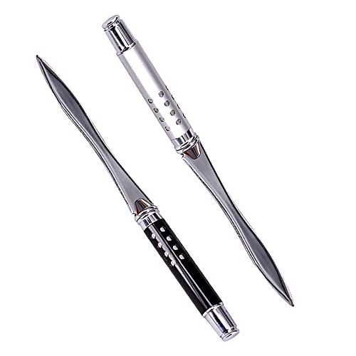 LdawyDE Brieföffner, 2 Stück letter opener 16cm brieföffner edel aus Metall robust und langlebig wissenschaftliches Design angenehm zu halten zum Spaß Papierschneiden (Silber, Schwarz)