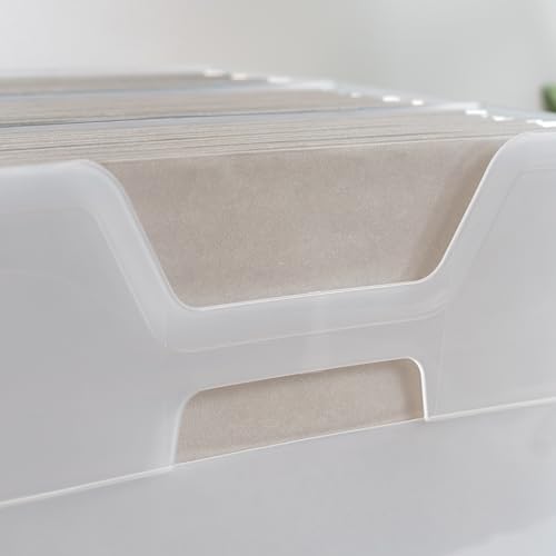 Image of IRIS USA Small Desktop File Box with Open Top, Clear | Organize paperwork, mail, magazines, and office supplies with portable storage for desks, classrooms, and home workspaces