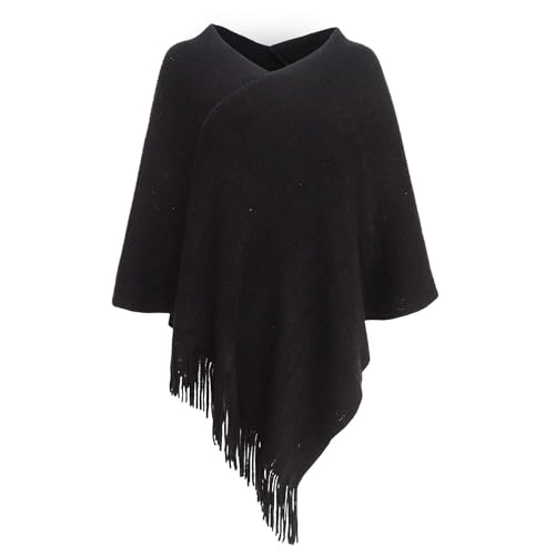 Womens Poncho Sweater V Neck Knitted Pullover Shawls Wraps Capes with Fringes Gifts for Women Mom