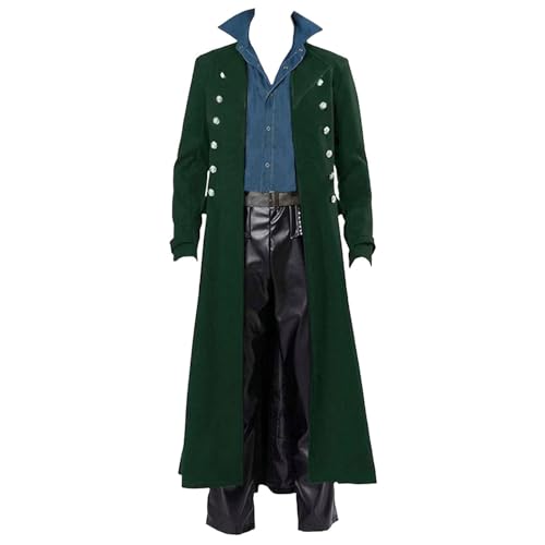 BITSEACOCO Retro Gothic Medieval Jacket Men's Halloween Steampunk Tailcoat Fantasy LARP Cosplay Costumes Trench Coat Outwear (Green, M)