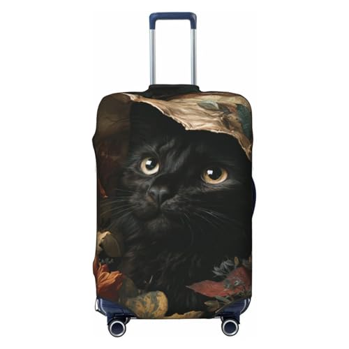 Black Cat Wearing Hat Pumpkins Leaves Elastic Travel Luggage Covers Dustproof Scratch-Resistant Suitcase Protector Fit 22-24 Inch