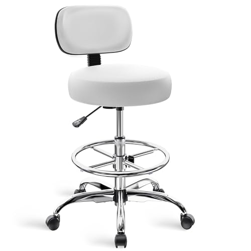 With Back, Adjustable Foot Rest Rolling Stool, Multi-purpose