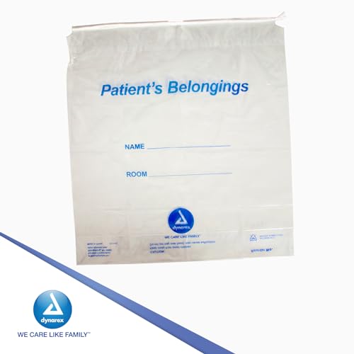 Image of Dynarex 8016 Patient Belonging Bag with Drawstring, 20 inch Length, 20 inch Width, 4 inch Height, White, Pack of 250