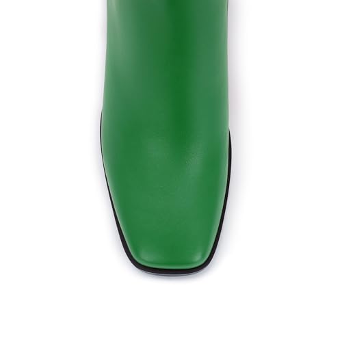 Image of Knee High Boots for Women - Wide Calf Boots with Zipper, Square Toe Tall Leather Boots, Chunky Heel Fashion Long Boots