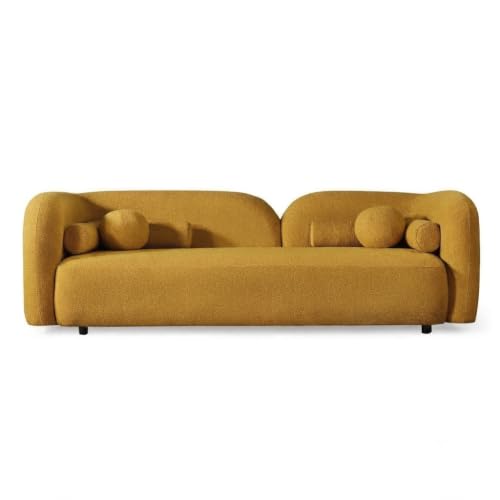 Image of CRAFTCITY Curved 3 Seater Cloud Sofa Upholstered 3 Seater Sofa for Living Room Bedroom Home Office Meeting Room Velvet Fabric Sofa (Yellow)