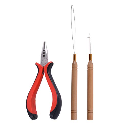 3-Hole Hair Pliers+ Micro Pulling Needle+Loop Threader for Hair Hair Extension Tools