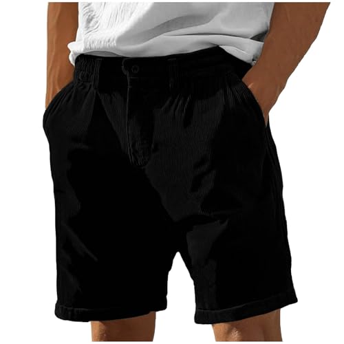 Image of Cambkatl Straight Leg Corduroy Shorts for Men Summer Versatile Outdoor Casual Stretch Lounge Shorts with Pockets