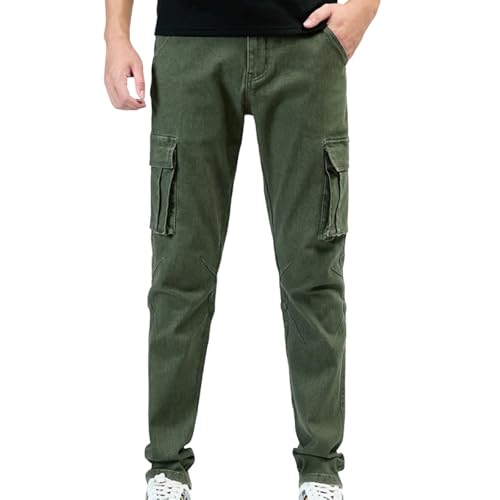 Men's Cargo Jeans, Slim-fit Stretch Pants, Work Pants, mid-Rise, six-Pocket Tapered Skinny Jeans