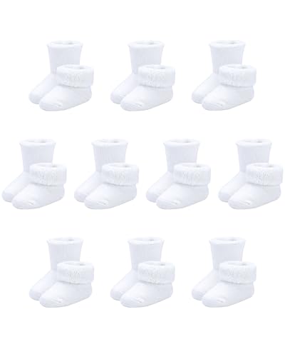 Image of Baby Socks Newborn Terry Cotton Ankle Crew Socks 0-3 Months Girls Preemie Turn Cuff Infant Sock 10 Pairs