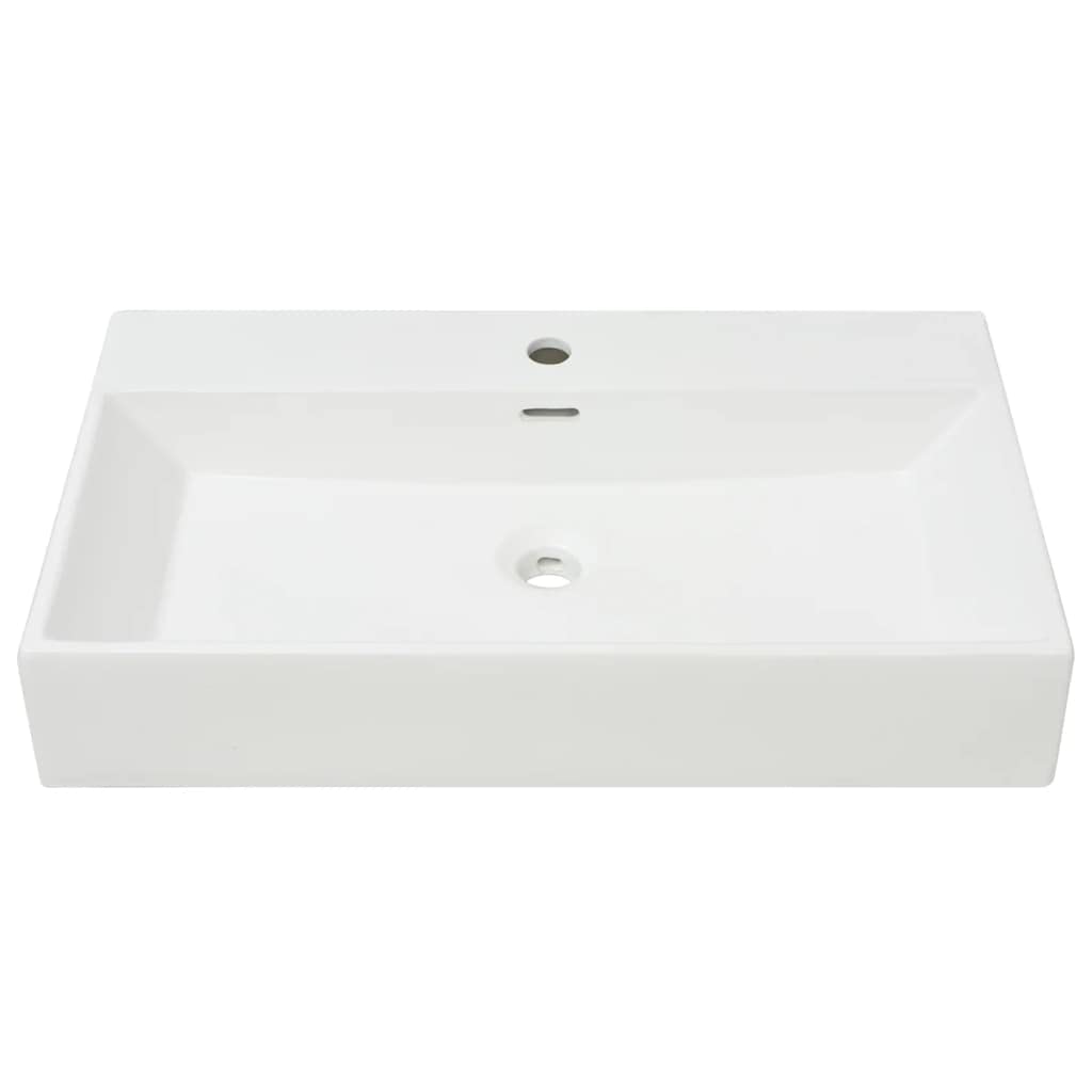 vidaXL Lavabo Rectangular con Agujero de Grifo Cerámica Blanco Lavamanos Aseo