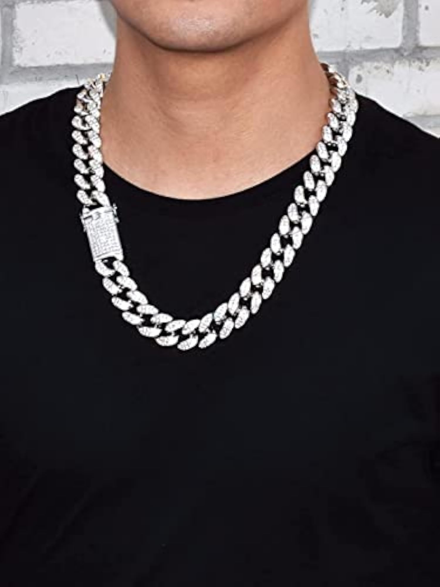 Cuban Link Chain Miami Necklace Iced CZ Diamond Sterling Silver Stainless Steel