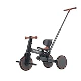 子供用三輪車 5in1多機能 折りたたみ可能 超軽量3.8kg アルミ製 5段手押し棒 1-5歳対応 誕生日 クリスマスプレゼント 組立簡単 安全構造 EVAタイヤ ベビーカー連携 ランニングバイク 自転車練習用 乗用玩具 人気おもちゃ【ブラック×グレー】