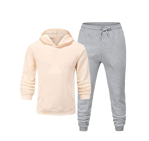 Sweat à capuche en polaire pour homme avec pantalon ensemble kaki gris clair XXL