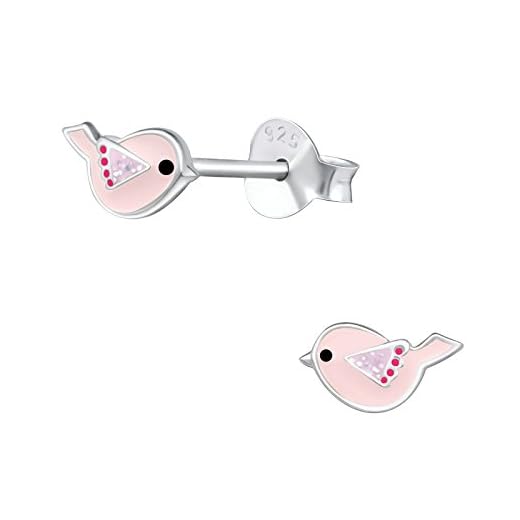 Laimons Pendientes infantiles para niñas y niños, joyas para niños, pájaros, pitido rosa, de plata de ley 925, Plata, Sin piedras preciosas
