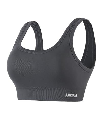 Image of AUROLA Power Womens Square Back Basic Sports Bra - Square Neck Padded Low Impact Yoga Bra Workout Crop Top