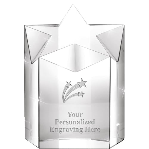 Crown Awards Personalized Crystal Trophy, 5" Engraved Three Stars Super Nova Crystal Award Prime