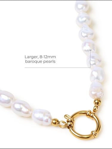 Gold Baroque Pearl Necklace with Toggle Clasp, 8-12mm AAA Freshwater Pearls, 18K Gold PVD-Coated Chain3
