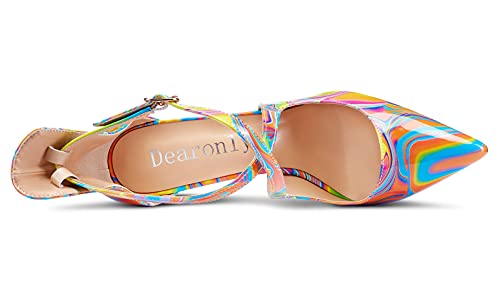 DearOnly Women's High Heels Cross Ankle Strap Pumps Pointed Toe 4.7" Inch Heel Buckle4