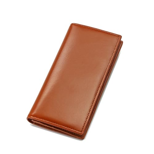 men's wallet New genuine leather long men's wallet cowhide multifunctional card holder clutch(Brown)