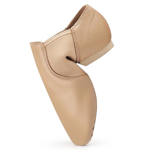 Stelle Jazz Shoes for Women Men Leather Upper Slip-on Dance Shoes Unisex（Tan,8.5
