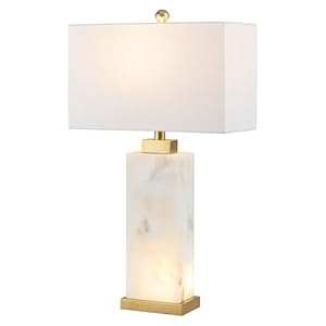 JONATHAN Y JYL6201A Elizabeth 27.5″ Alabaster LED Table Lamp Coastal Contemporary Bedside Desk Nightstand Lamp for Bedroom Living Room Office College Bookcase LED Bulb Included, White/Gold Leaf