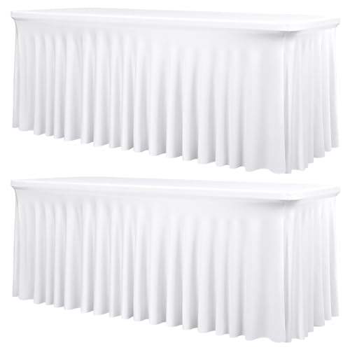 fani 2 Packs White Stretch Table Skirts for 6 Foot Table