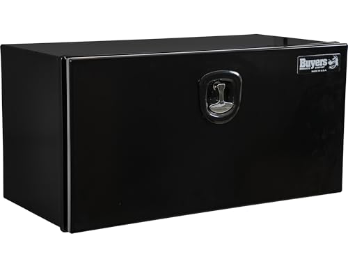 Image of Buyers Products 1706905 Pro Series Underbody Truck Box, 18x18x36 Inch, Gloss Black, 0.125 Inch Smooth Aluminum, 3-Point Locking Drop Door, Bolt-On Hinge, Weather Resistant, No Center Post, Made in USA