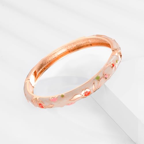 Image of UJOY Womens Multi-colors Cloisonne Bracelet Gold Plated Flower Hollowed Enameled Hinged Cuff Bangles Jewelry Gift 88A10