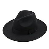 QUUPY Sombrero de sol bicolor negro con borde ancho con banda para iglesia Derby Bowknot Cap Beach Trilby Sombrero de sol para hombre y mujer