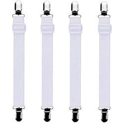 Sujeta Sabanas Bajeras Bedecor - 4pcs(Extender 30-120 cm) Sujetadores de Hojas,Sujetadores de Tirantes Ajustables para sábanas o sofás,Blanco