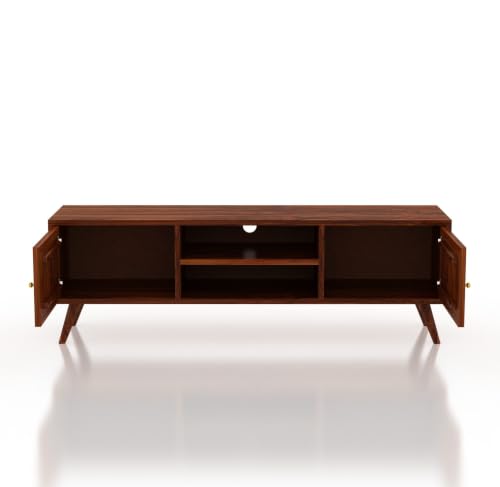 Image of The Attic Janah TV Cabinet, Solid Wood Sideboard TV Cabinet for Living Room, Wooden Free Standing TV Unit Side Board Table with Storage, Honey Finish Glass