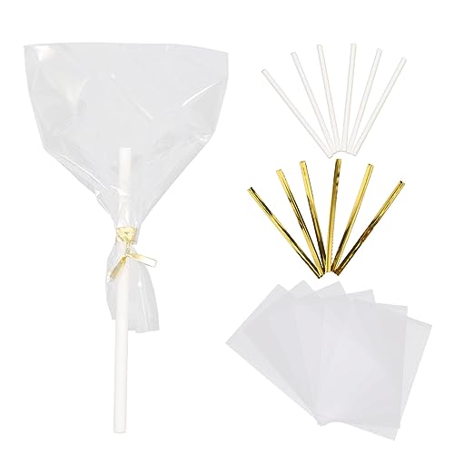 SOLUSTRE 1Set Lollipop Bags Set Treat Bags with Lollipop Sticks for DIY Candy Wrapping for Birthdays Weddings and Festivals and Convenient Storage