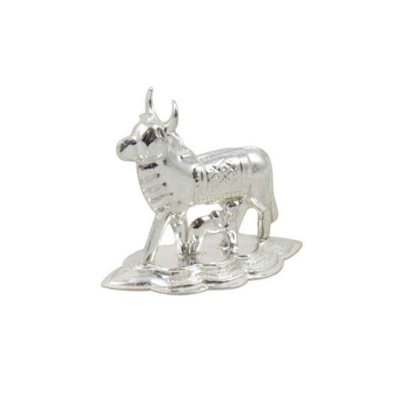Image of Silver Cow and Calf Idol /Kamdhenu Cow for Pooja, Gifting for Home, Baby Shower and Housewarming Return Gift | Handcrafted | Worship God | Silver Gay Bachiya | Chandi Ki Gay Bachda