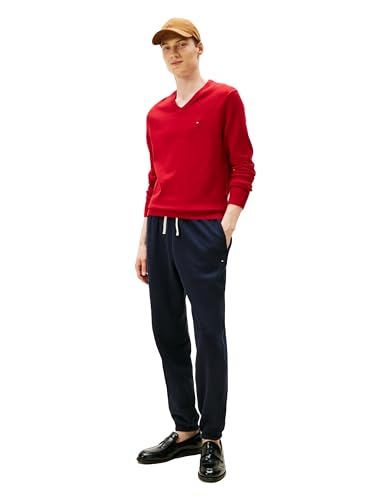 Tommy Hilfiger Herren Cotton Solid V Neck Sweater Lightweight Pullover, Mittelrot, Mittel – Ansicht 3