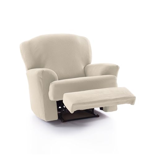 Faverti Funda Sillón Relax Abatible - Funda Elástica para Sillón Reclinable Pies Separados - Protector Calidad Tacto algodón | Modelo Real | Funda Ajustable Sillón Relax Universal Color Beige
