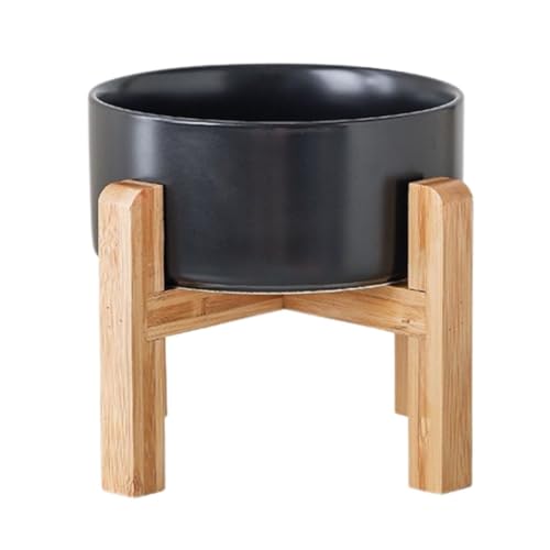 I'm so happy フードボウル 木製 スタンド 犬 猫 餌入れ おしゃれ 可愛い ウォーターボウル 水入れ ペット (ブラック, 400ml)