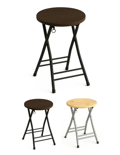 Jardin202 - Taburete Plegable Metálico 30x45cm con Reposapiés y Anilla de Seguridad | Ideal para cocinas, terrazas, Eventos y oficinas | Unidad (Negra/Nogal)