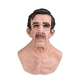 Liuyb Old Men Mask Realistic Beard Old Men Human Mask Hallowen Scary Skin Elder Mask Costume Full Head Props, White, Large