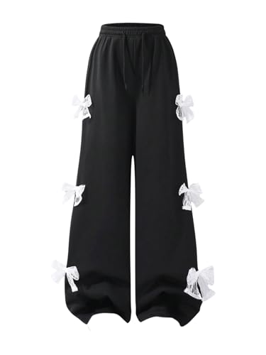 WDIRARA Girl's Bow Baggy Pants Elastic Waist Wide Leg Athletic Workout Sweatpants