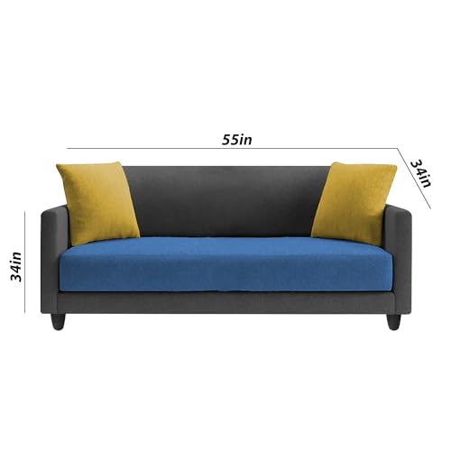 Image of Casaliving Dominic 2 Seater Sofa Set for Living Room (Blue Black Fabric) Premium Fabric Sofa