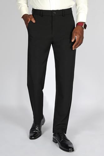 Plaid&Plain Men's 4-Way Flex Stretch Slim Fit Dress Pants2