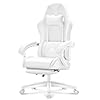 White Gaming Chair,Ergonomic Massage Computer Office Desk Chair with Footrest,Pocket Spring Cushion,Reclining Leather Adjustable Gamer Chair with Headrest and Lumbar Support,White
