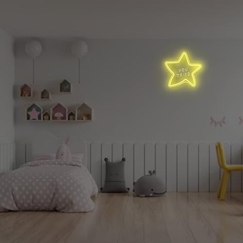 Image of You Tried Star LED Neon Sign Motivational Quote Light for Dorm Rooms Creative Studios, Neon Art for Game Rooms Inspirational Spaces, Unique Gift for Goal Setters Achievement Celebrators