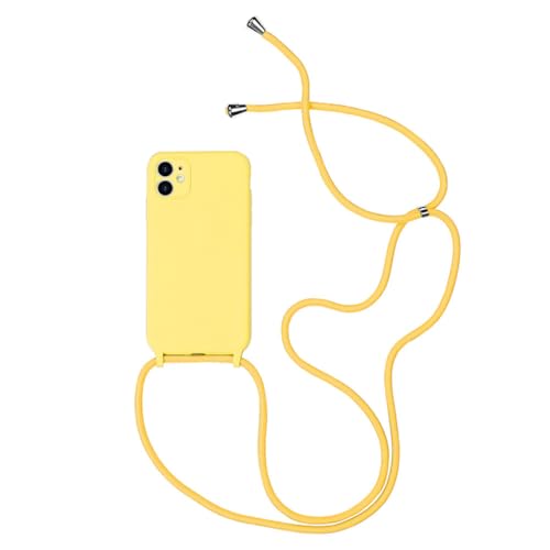 Coque iPhone X XS anti-chute en silicone souple jaune avec lanière de cou robuste