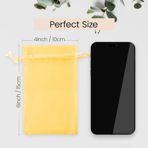 Image of Meowoo 100PCS Organza Bags, 4x6in Small Mesh Bags Drawstring, Mesh Gift Bags Drawstring for Jewelry, Candy, Christmas, Sachets, Festivals, Bathroom Soaps, Makeup Organza, Wrapping Supplies(yellow)