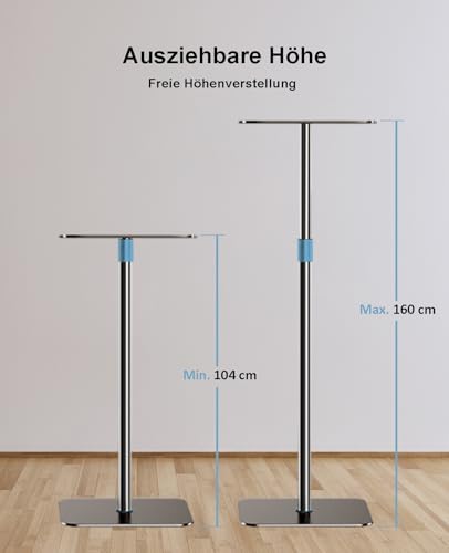 HIBORI Beamer Ständer Projektor Halterung Höhenverstellbar 104–160 cm – Bodenständer mit Platte für Präsentationen, Heimkino, Studio, Büro – Traglast bis 6 kg