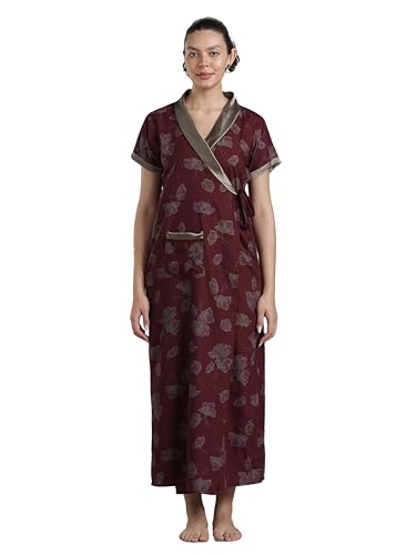 Image of 9shines Label Stylish Cotton Nighty Robe for Women | Front Open Floral Housecoat | Wrap Nighty with Pocket | Adjustable Waist Tie | Plus Size housecoat (HC-2026)